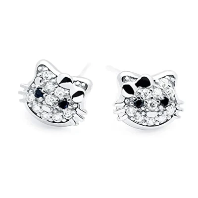 Bild av Findout Kitty örhängen 925 sterling silver belagd zirkon söt katt för kvinnor och flickor födelsedagspresent (F512)