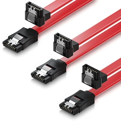 Bild av deleyCON 3x 50cm SATA III Kabel S ATA 3 Datakabel 6 GBit/s Anslutningskabel för Hårddisk SSD Metallklämma 1x Rak 90 L Typ Kontakt Röd
