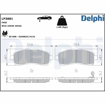 Bild av Bromsbeläggssats, skivbroms DELPHI LP3881