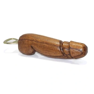 Bild av Handgjord flasköppnare, rolig fest present trä flasköppnare (brun, 15 cm)