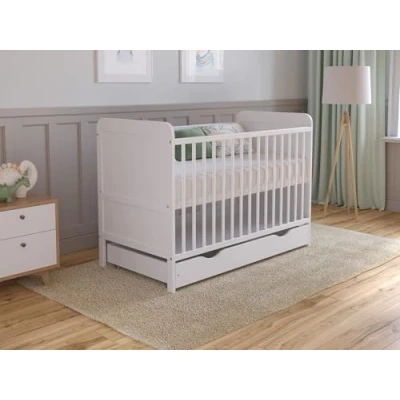 Bild av Love For Sleep barnsäng, sidosäng, 120 x 60 cm med låda och madrass bebissäng i trä, vit, babysäng, komplett set som växer spjälsäng