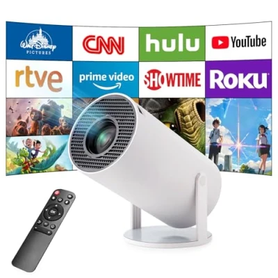 Bild av Mini Projektor, 4K Smart Hemmabioprojektor med Android OS, Stöder 5G WiFi, BT5.0, Automatisk Keystone korrigering, 180 graders vinkel, Kompatibel telefon/PC/bärbar dator (Vit)