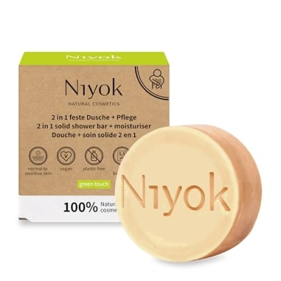 Bild av Niyok® 2 i 1 Fast dusch + vård &quot;Green Touch&quot; (80 g) Naturlig kosmetik duschtvål duschgel för alla hudtyper vegansk tvål kropp och händer Plastfri &amp;