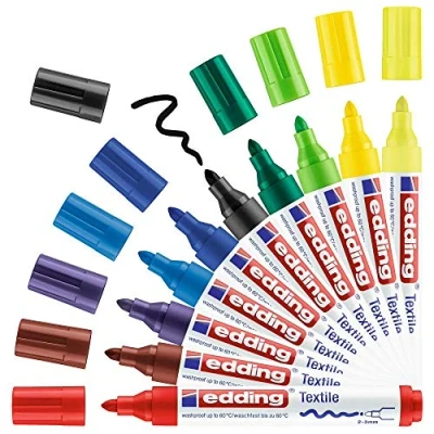Bild av edding 4500 textilmarker set med 10 färger (standard) rund spets 23 mm permanenta tygmarkers för att rita på textilier, tål maskintvätt i upp till 60 C märkpennor skriva tyg