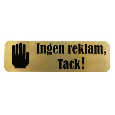 Bild av Generic Skylt Ingen reklam, tack Guld 30 x 100mm