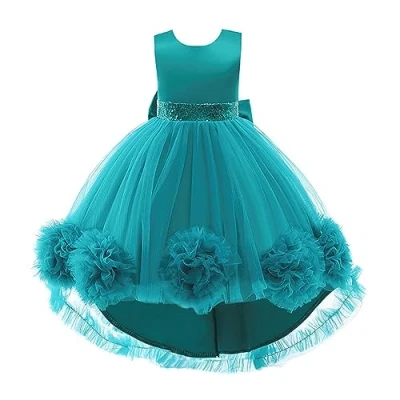 Bild av Lito Angels Barn blomma flicka brudtärna höga låga klänningar bröllopsfest outfit fin balklänning tillfälle klänning storlek 2 10 år, grön (Teal green), 6 7 År
