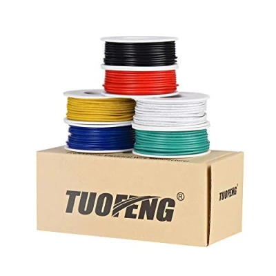 Bild av TUOFENG 18AWG PVC elektrisk tråd kit 6 spolar 5 meter olika färger 18 gauge trådad förtennad kopparanslutningstråd för gör det själv
