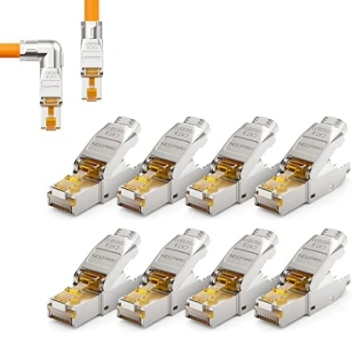 Bild av deleyCON 8x CAT 8 Nätverkskontakt 90 Vinkelkontakt RJ45 Verktygsfri Skärmad 40 Gbit/s Nätverk Kontakt för Styva Råkabel Installationskabel Ethernet LAN DSL Patchkabel
