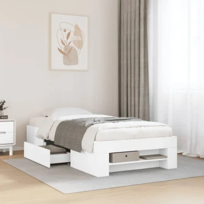 Bild av vidaXL Sängram vit 90x200 cm konstruerat trä, säng, förvaringssäng, enkel sängram, enkelsäng, sovrumsmöbler, sängbotten, säng med förvaring, sängplats
