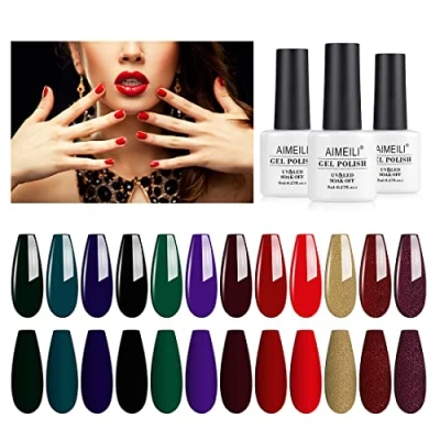 Bild av AIMEILI Gel Nagellack Kit, 8 ml 12 färger Blötlägg av UV LED Lättterapi Lim Nagel konst Polish Gift Kit 5