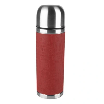 Bild av Emsa 515712 Senator Sleeve vakuumflaska med halkfri silikonmanschett, mobil njutning, 0,5 l, säkert loc lås, röd