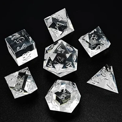 Bild av Bescon Crystal Clear (Unpainted) Sharp Edge DND Dice Set of 7, Razor Edged Polyhedral D&amp;D for Dungeons and Dragons Role Playing Games, Color