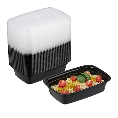 Bild av Relaxdays Meal Prep lådor, set om 24, 1 fack, mikrovågsugn, återanvändbar, plastmatbehållare, svart