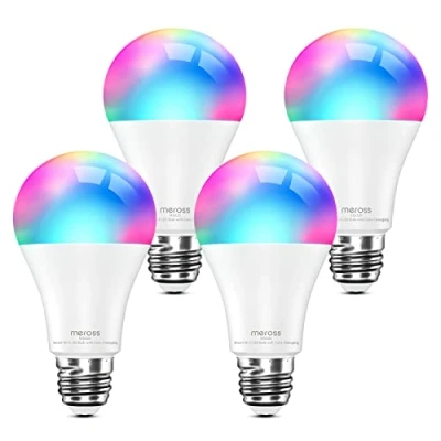 Bild av Meross smart LED lampa, WLAN dimbar glödlampa, flerfärgslampa motsvarande 60 W E27 2700 K 6500 RGBCW, kompatibel med Alexa, Google Home och SmartThings 4 st [Energiklass F]