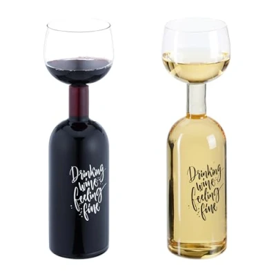 Bild av Relaxdays flaskglas, roliga presentälskare med dricka vin som känner sig fin inskription, vol. 750 ml, Transparent, 29,5 x 8,5 cm