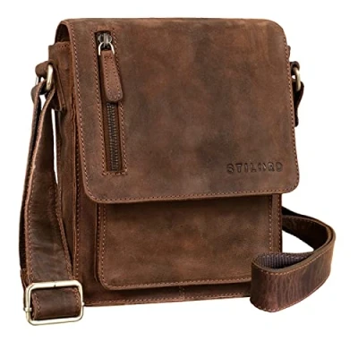 Bild av STILORD &quot;Finn&quot; liten Axelväska herrar vintage Messenger Bag 8,4 tum surfplatteväska äkta buffelläder, Aneto brun, M,