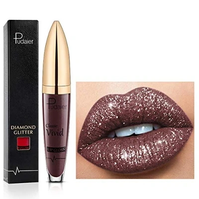 Bild av 18 färger Diamond Glitter Lipgloss Lipstick flytande läppstift matt glans, läppglans långvarig non stick slät och bekväm (17)