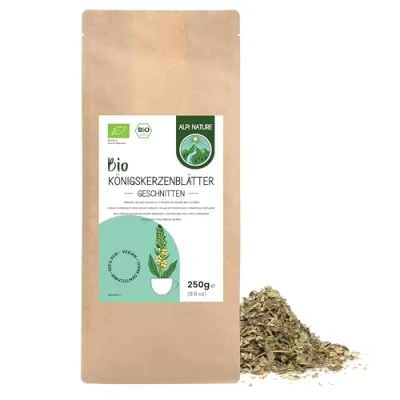 Bild av Alpi Nature mulleinblad EKOLOGISKA 250g från Nature, Mullein, ekologisk mulleinväxt torkad och skuren, löst te, för beredning av mulleinte örtte
