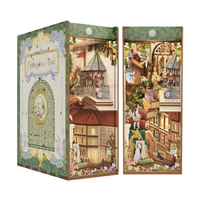 Bild av Tonecheer x BRITISH LIBRARY DIY kit, Shakespeare vers, 3D träpussel för vuxna, miniatyrbokhylla med LED lampor, hantverkssats, unika presenter
