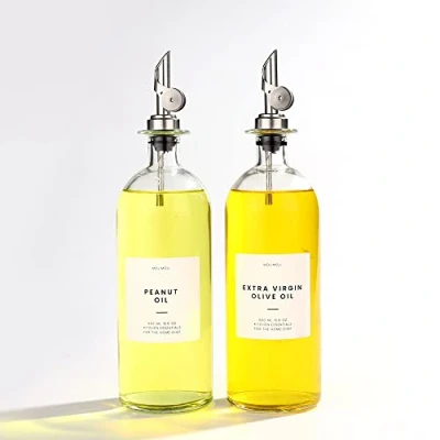 Bild av Molimoli Olje och vinägerdispenser med metallhällpip, viktad häll, glasflaskdispenser för kök, olivolja cruet, glas flaska 500 ml, set 2