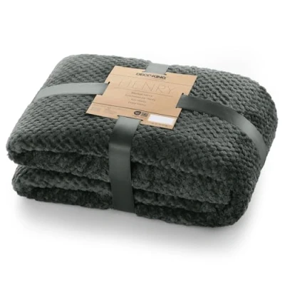 Bild av DecoKing gosig filt 150 x 200 cm grafit mikrofiber levande överkast fleece mjuk skandinavisk stil grå antracit Henry