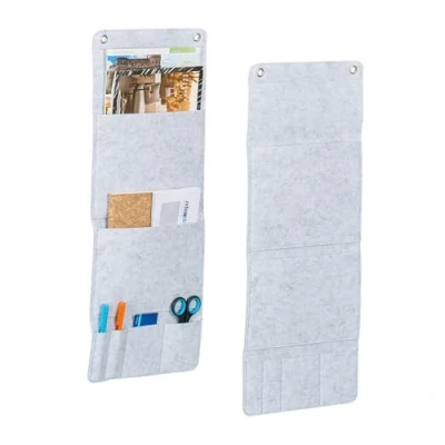 Bild av Relaxdays Hängande Organizer, set om 2, 6 fack, ordning för hall, kontor, badrum, H x B 64,5 25 cm, väggorganisering, filt, grå