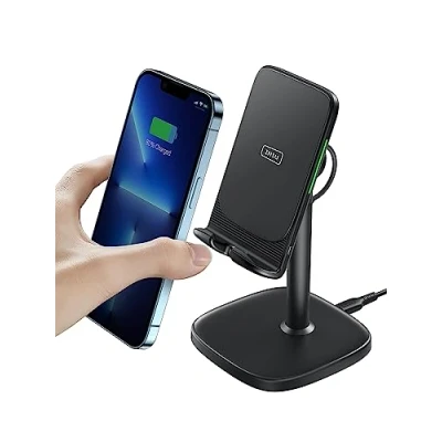 Bild av INIU trådlös laddare, 15 W Qi certifierad snabbladdning justerbart telefonstativ med sömnvänlig adaptiv indikator laddningshållare kompatibel iPhone 14 13 12 11 Pro Max XR Samsung S22 S21
