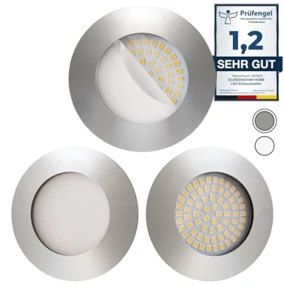 Bild av Scandinavian Home Set med 3 LED infällda spotlights 230 V 4,5 W varm vit 60 mm 70 I badrum lämplig CRI 90 500 lm 000 K 68 rostfritt stål design frostat glas Spot infälld