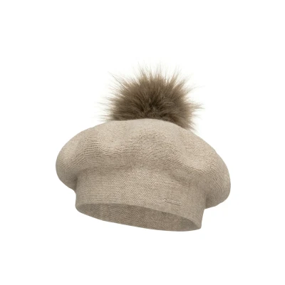Bild av VIVISENCE Dambasker med tofs, elegant vintermössa, varm och mysig huvudbonad på vintern hösten, varm, tjock stickad mössa, klassisk mössa för kvinnor, tillverkad i EU, Beige, En Storlek