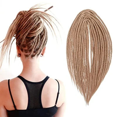 Bild av 20 Tum 10 Trådar/Pack Syntetiska Dreadlocks Extensions Double Ended Tunt 0,6 cm Virkat Flätat Hår Mjuka Dreads Reggae Hip Hop Hippie Style, Djupblond