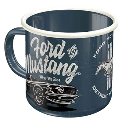 Bild av Nostalgic Art Emaljmugg i retrostil, Ford Mustang The Boss Presentidé för biltillbehörsälskare, Campingbägare, Deko vintagedesign, 360 ml