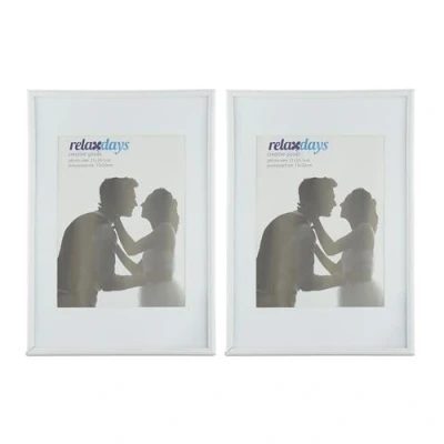 Bild av Relaxdays Bildramar Set om 2, 20 x 30 cm, passepartout 15 glasruta, fotoram för att ställa och hänga upp, vit