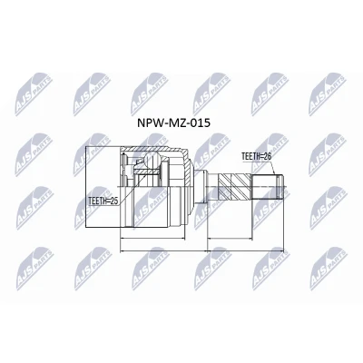 Bild av NTY NPW MZ 015 Tête de Cardan Essieu avant gauche, du côté boîte vitesses MAZDA: BT 50 Pick up, FORD: Ranger Mk2