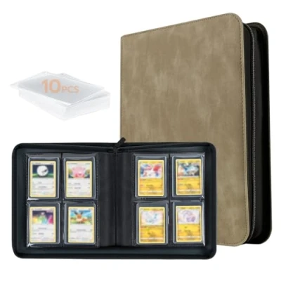 Bild av Tolesum Toploader samlarkortalbum för 112 topploader, 4 fack, topploader pärm med 10 kort, handelskortbindare fodral 8 x cm rigg magic, YuGi Oh, MTG khaki