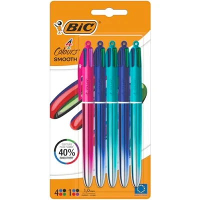 Bild av BIC 4 färger gradient slät bläck infällbar flerfärgad kulpenna paket med 5