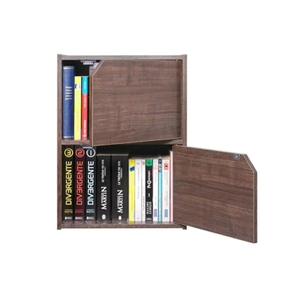 Bild av Iris Ohyama, Tvättställsskåp / Skåp med dörrar hyllor Bokhylla 2 dörrar, Enkel montering, modulär, kontor, vardagsrum, sovrum Module Shelf MDB 2D Brun