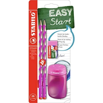 Bild av EASYgraph S skolset för högerhänta Rosa STABILO penna x 2 + EASYsharpener EASYeraser