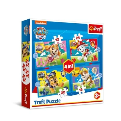 Bild av Trefl PAW Patrol, Springande valpar pussel 4i1, 4 Läggspel, från 12 till 24 bitar Olika svårighetsgrader, Färgglatt med sagans karaktärer, Kreativ underhållning, Lek för barn 3 år