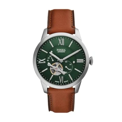 Bild av Fossil herr analog automatisk klocka med läderarmband ME3265, BRUN