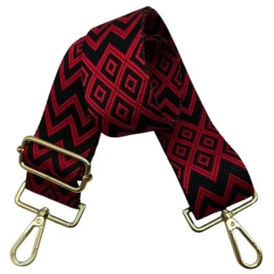 Bild av Axelrem för väska 5 cm bred rem axelväska, justerbar utbytbar med guldspänne, kvinnor, DIY axelrem, tillbehör (svart/röd), 17