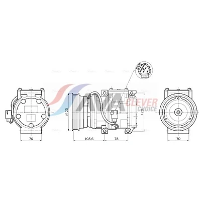 Bild av AVA COOLING SYSTEMS TOAK798 Kompressor 10PA15L 12V PAG 46 R134a med kompressorolja, magnetkoppling, utan diod