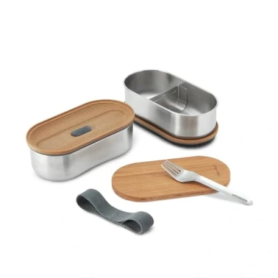 Bild av BLACK+BLUM Bento Box rostfritt stål stapelbar lunchlåda med läckagesäker, lätt, multifunktionellt bambulock, gaffel ingår diskmaskins och fryssäker, skiffer 2 x 500 ml