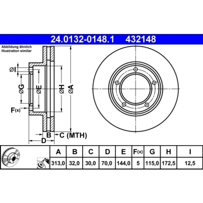 Bild av ATE 24.0132 0148.1 Disque de frein 313,0 32,0 5 144,0 ventilé revêtu TOYOTA: Land Cruiser 100, Prado 70 SUV
