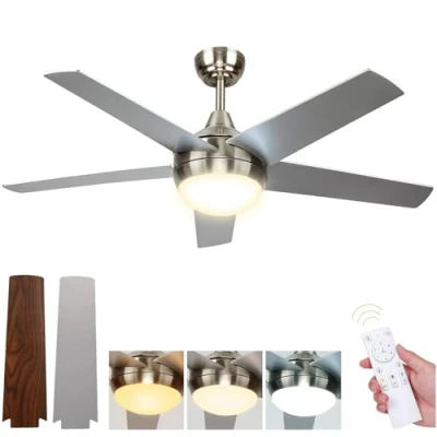 Bild av Takfläkt med Belysning, Tyst DC Fläkt 132 cm Fjärrkontroll, Dimbar Lampa 3000K 6500K, 5 Blad, 6 Hastigheter, Timer, för Sovrum, Matsal, Vardagsrum, Kök, Kontor