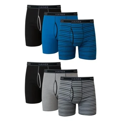 Bild av Hanes Boxerkalsonger för män (förpackning med 6), 6 pack randigt blandade, M
