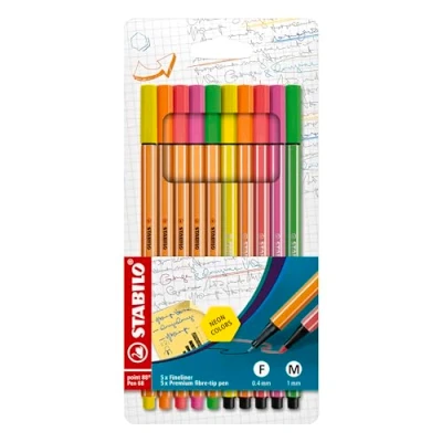 Bild av Fineliner STABILO point 88/Penna 68 Neon Förpackning med 10 Blandade färger