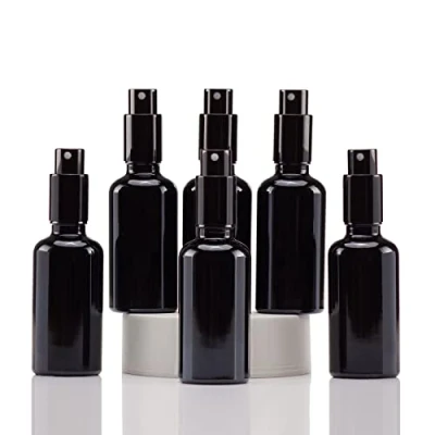Bild av Yizhao Svart Sprayflaska Glas 50ml, med Liten Fin Dimma spray, Metalllock, Påfyllningsbara för Eterisk Olja, Resa, Rengöring, Parfym, Aromaterapi, Mmakeup 6 Stycken