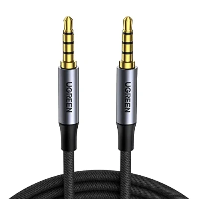 Bild av UGREEN 4 Stifts 3,5 mm Aux Kabel Hane till Ljudkabel Nylon Audio Jack Stöd Mikrofon Kompatibel med Hörlurar, Mobiltelefoner, Bil, MP3 Spelare, Högtalare, Ljudstänger, TV, etc.(3M)