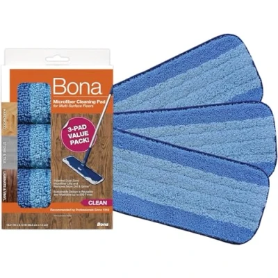 Bild av Bona Rengöringsdyna i mikrofiber för trä och hårda ytor 3 pack användning med mopp rengöringsdesign dubbla zoner snabbare rengöring