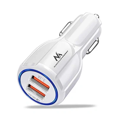 Bild av Maclean MCE478 2 uttag USB laddare 12 24V Cigarettändare Quick Charge 3.0 Snabbladdningsbil 1xQC3.0 5V / 3A, 9V 1.8A, 12V 1.6A 1x 3.1A Billaddare (Vit)